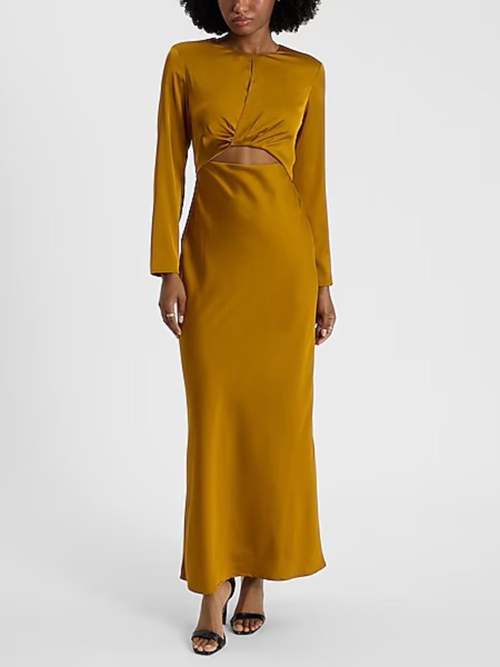 Express Long Sleeve Cutout Maxi Dress in Mustard NWT